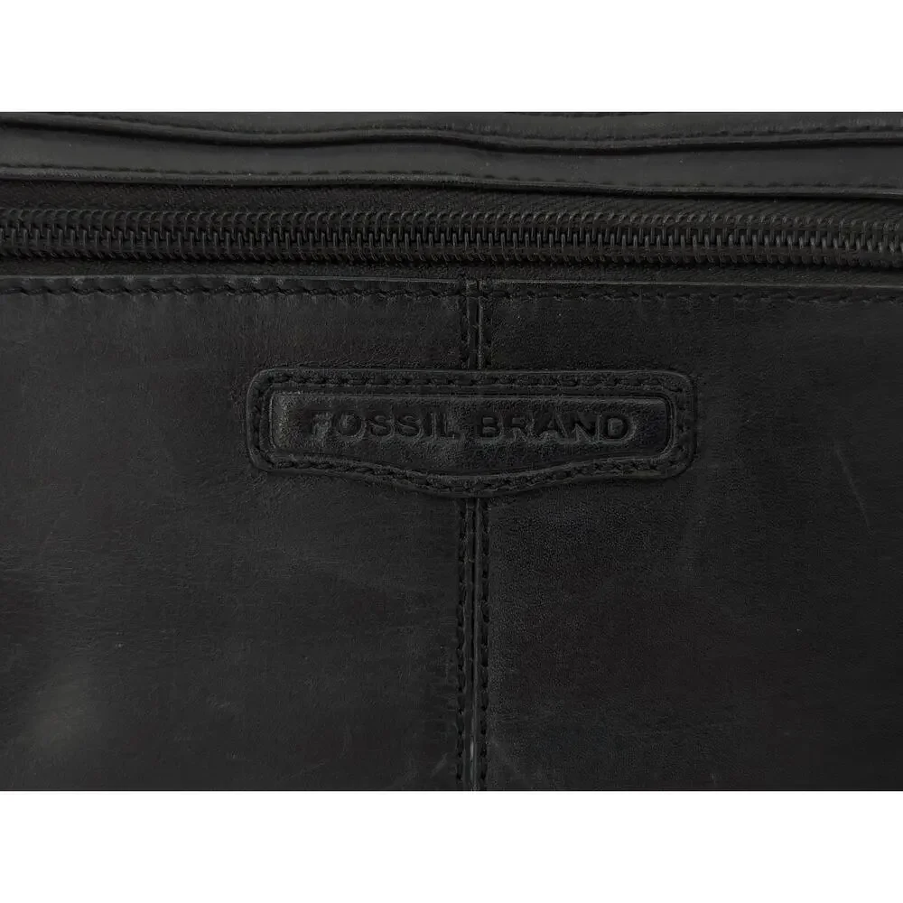 Fossil Vintage Black Leather Briefcase Messenger Computer Laptop Bag